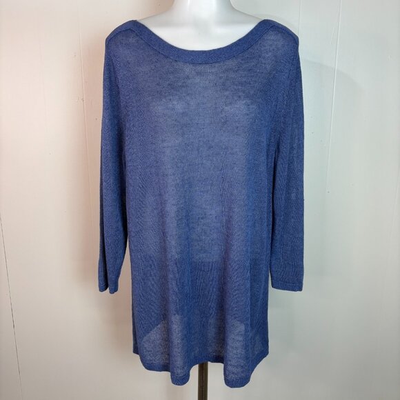 J. Jill Tunic Sweater XL Blue Linen Blend Boat Neck Lightweight Sheer Women's - Picture 1 of 12